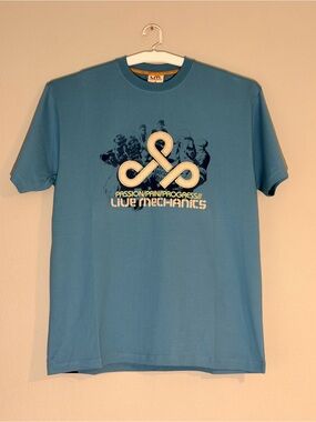 NWT Live Mechanics Graphic T-Shirt Blue Streetwear Cotton Crew Neck Tee Size XL
